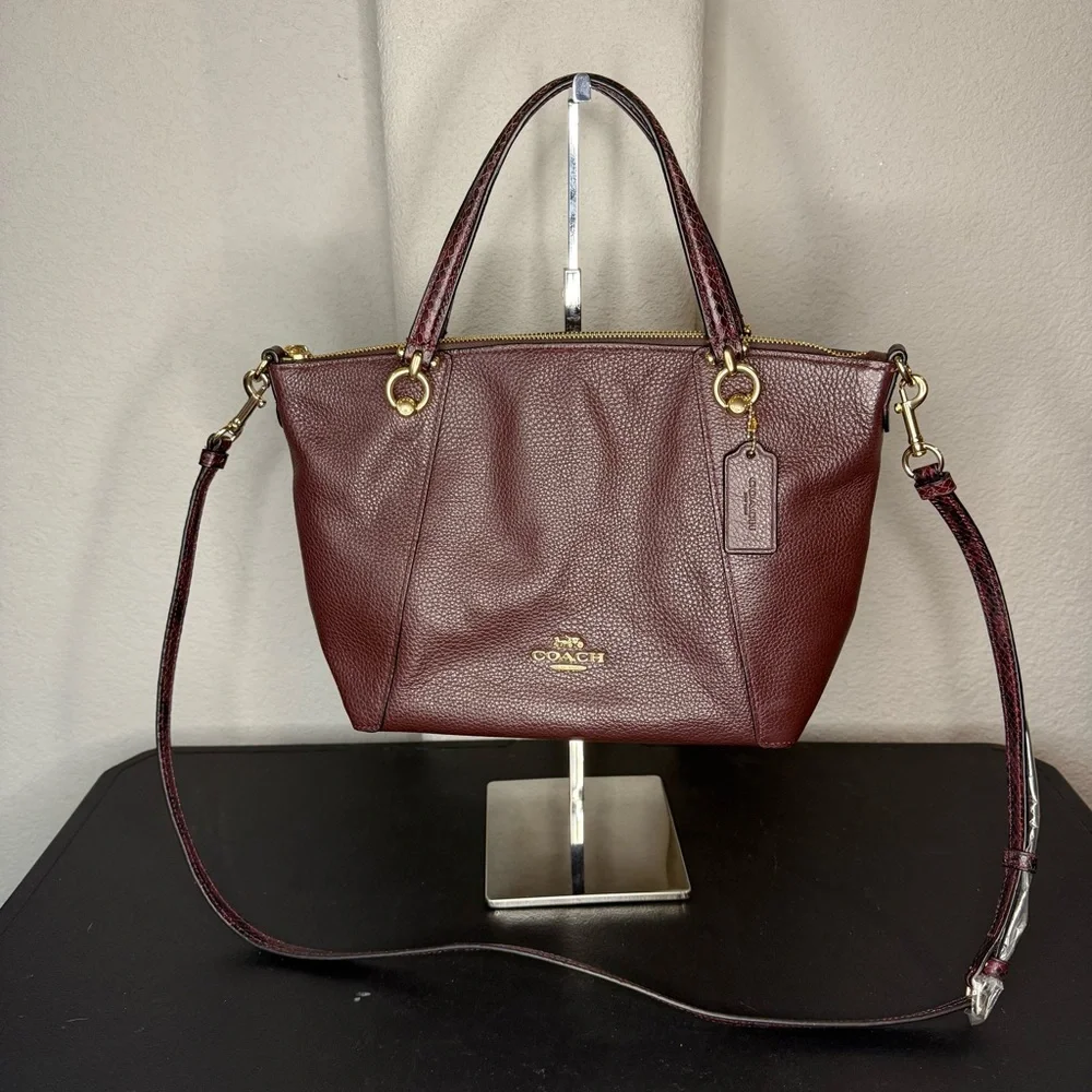 COACH Women's Kacey Satchel Crossbody Purse Cranberry Leather C6229 - Picture 2 of 12